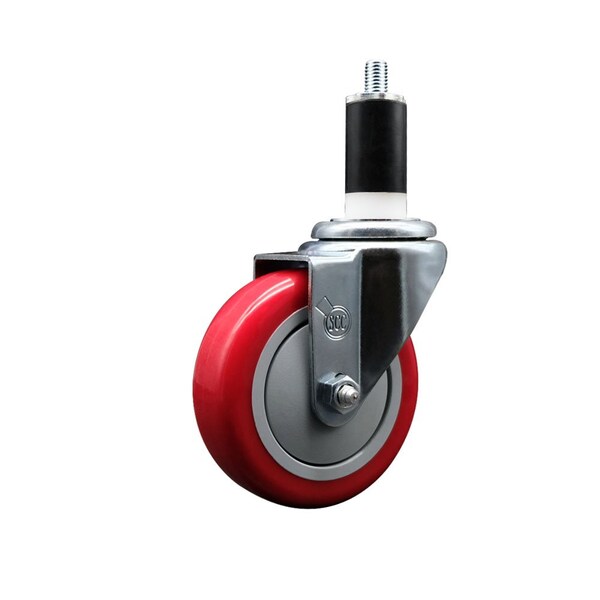 4'' Red Poly Wheel Swivel 1-3/8'' Expanding Stem Caster